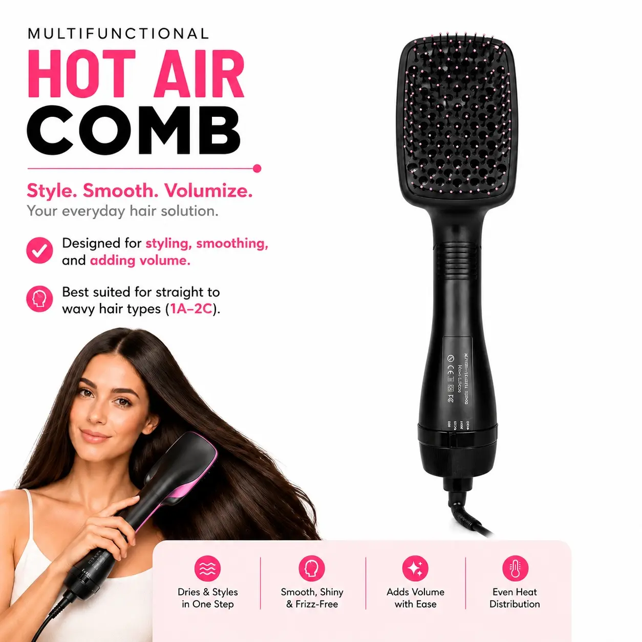 Multifunctional Hot Air Comb 2-in-1, 1 Box Automatic Hair Comb, Negative lon Hot Air Comb, Hot Air Brush Styler, Hair Styling Tool for Home & Salon Use, Daily Hair Styling Tools