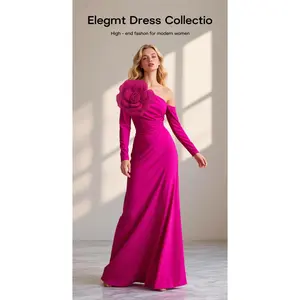 Rose Red 3D Floral Dress--Women's Summer Elegant Slim-Fit Cocktail Party Dress for Dates and Vacations, Simple A-line Dress, Pleated Waist Mid-Length Dress