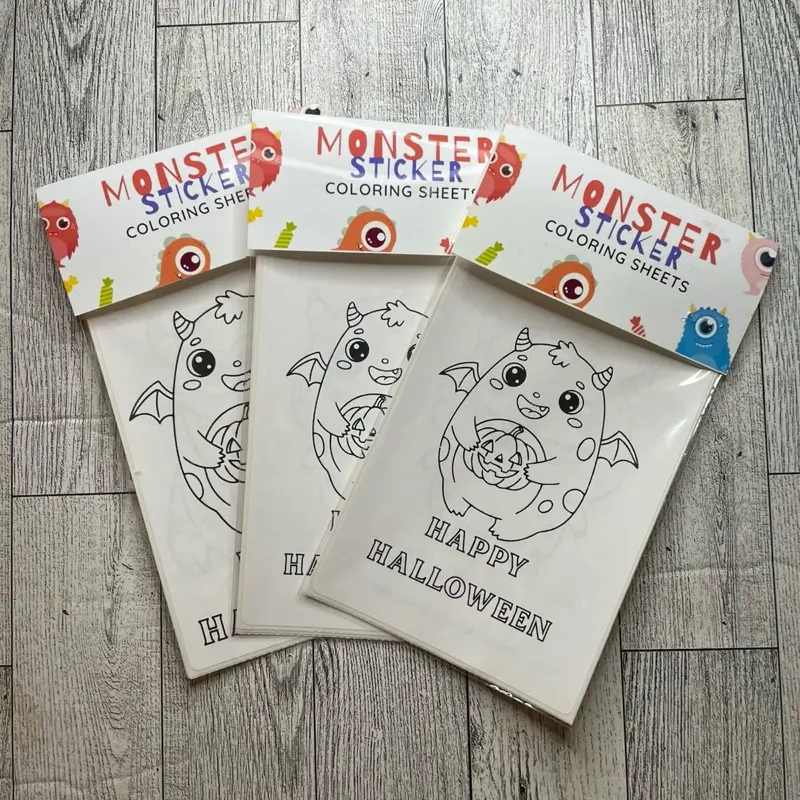 Halloween Coloring Sheets | Stickers - 5 Sheets & 3 Crayons for Parties & Classroom Gifts - Versatile Party Favors