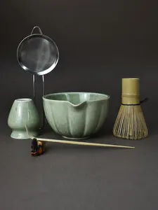 Japanese Matcha Tea Set, Matcha Bowl with Pouring Spout, Matcha Whisk, T