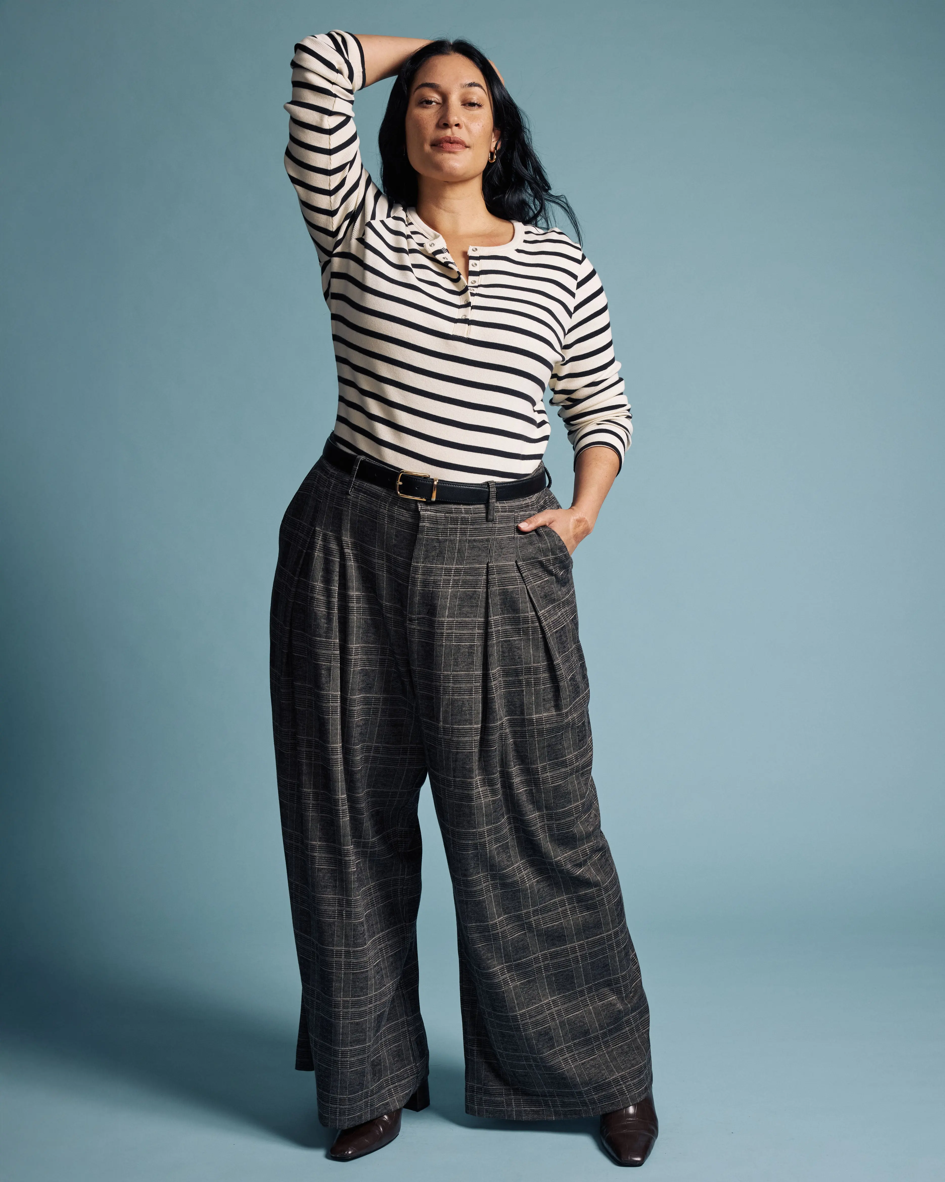 Women's British Plaid Wide Leg Pants, Double-Pleated Casual Trousers in Wrinkle-Resistant Stretch Ponte Fabric, Blazer, Clothes, Bottoms, Zipper, Wide Legged Pants, Checkered Pants