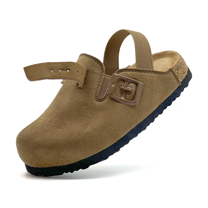 Toddler Boys Girls Suede Clogs Slippers, Adjustable Buckle Round Toe Kids Sandals, Soft Cushioned Cork Footbed Non‑Slip Indoor Outdoor Casual Home Footwear