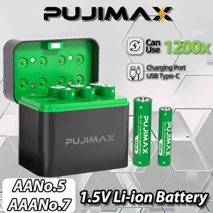 PUJIMAX AA+AAA 1.5V rechargeable lithium battery, 8 batteries + 8 slots charging compartment, 4255 and 1100 mAh fast charging, 1.5V lithium battery + integrated intelligent fast charging box [Only compatible with PUJIMAX 1.5V rechargeable lithium battery]