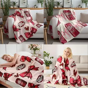 Countdown Sale! Dr Pepper Themed Flannel Blanket Soft Warm Throw Blanket with Classic Logo Red Bows and Hearts Pattern for Bedroom Living Room Sofa Couch All Seasons Cozy Blanket for Dr Pepper Fans and Collectors Perfect for Mother's Day gifts