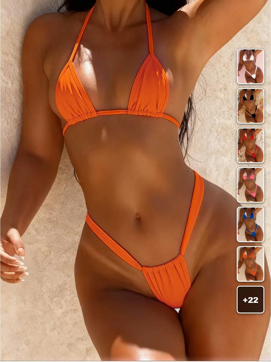 Triangle Bikini Set Halter-Neck Tie Sexy Beach Vacation Summer Outfit