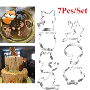 7 Pack Woodland Cookie Cutter Set,Fox/Owl/Deer/Bird/Hedgehog/Squirrel/Mushroom/Forest Animal Cookie Cutters Molds for Youngers,Birthday,Christmas Party Gifts,Hand Tools Kits