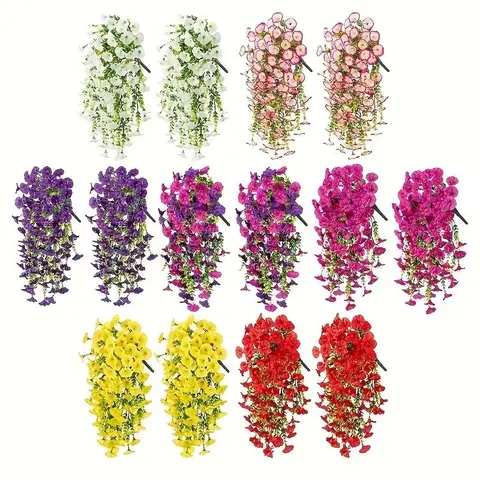 2-Pack Artificial Faux Chrysanthemum Flowers (16 Branches per Flower) with Real-Leaf Texture Eucalyptus, Artificial Faux Greens - Garden-Pot Friendly Balcony Home Decor, Porch Fall Outdoor Decor