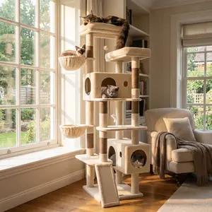 Globlazer s77c：77-inch Tall Cat Tree - Space-Saving Tower with 2 Condos & Hammocks for Large Cats. Best 77-inch Cat Tree for Large Cats