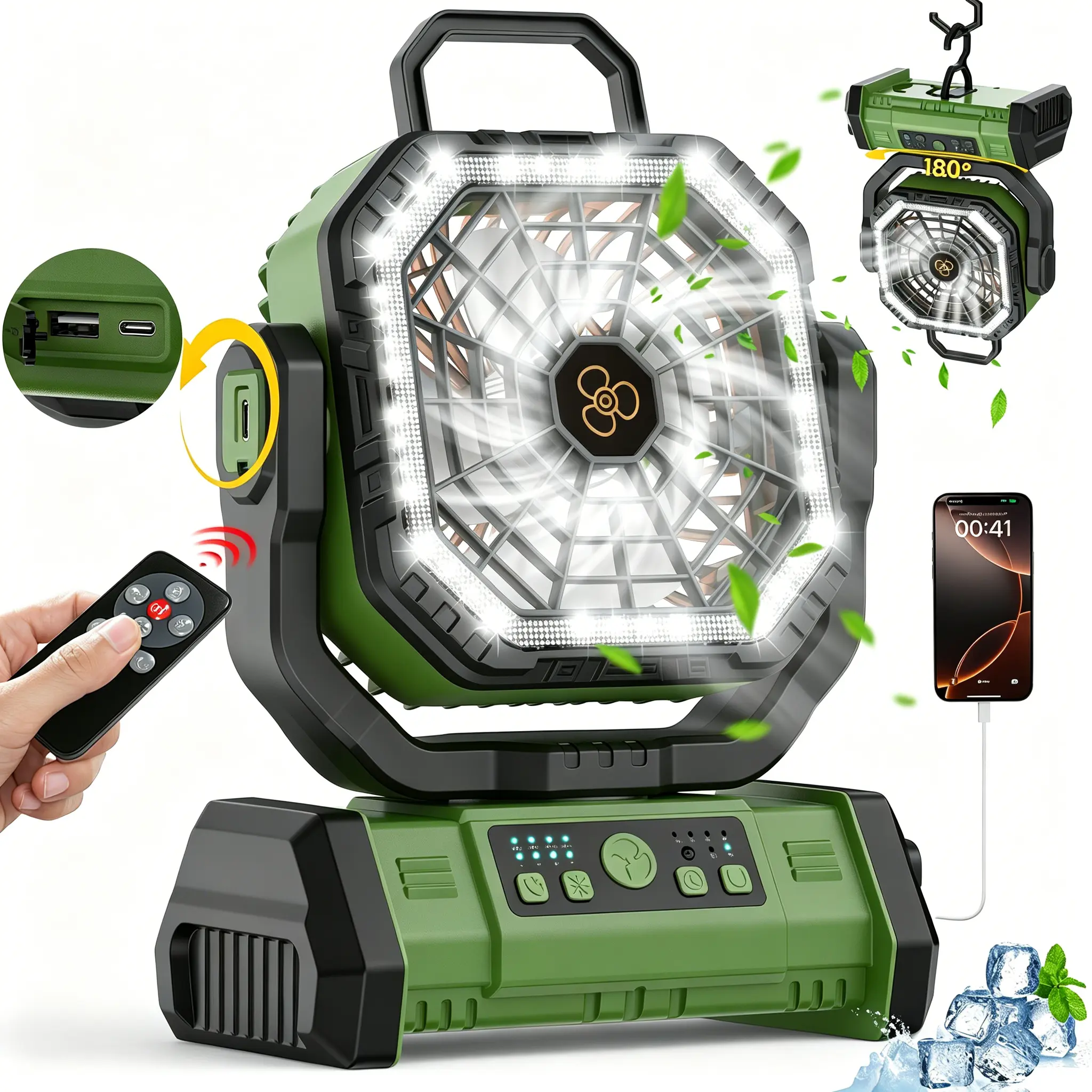 30000mAh Battery Operated Fan with LED Lantern & Power Bank, 270° Auto-Oscillating Rechargeable Fan, High-Velocity Quiet Portable Fan for Soccer Mom, Jobsite, Golf Cart, Mowing, Patio BBQ, Hurricane Emergency Survival Gear, Father's Day Gifts