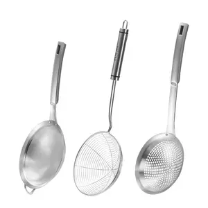 3-Piece Stainless Steel Kitchen Utensils Set - Fine Mesh Spider Strainer, Large Hole Slotted Colander Skimmer, Hanging Strainer Ladle for Pasta, Food Straining & Oil Draining, Kitchen Spoon Alternative