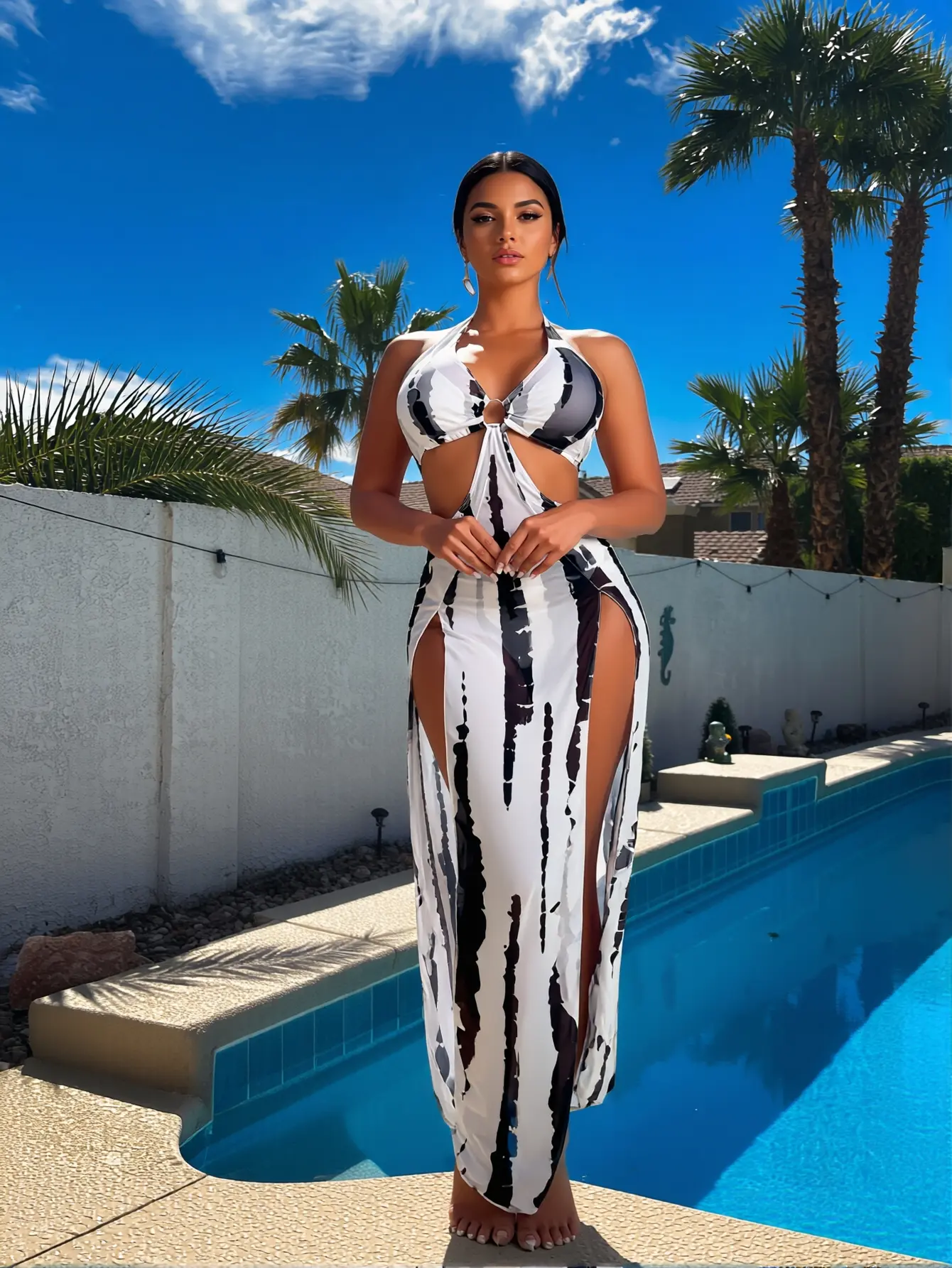 Women's 3-Piece Striped Mesh Bikini Swimsuit - High Slit, High-End Fashion - Bathing Suit Women for Beach Days