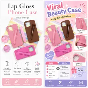 Lipstick and Lip Gloss Phone Case for iPhone17 16 15 14 13 Pro Max Plus Lip Gloss Phone Case Including Lipstick  | Aesthetic On‑the‑Go Makeup Case  Summervibes