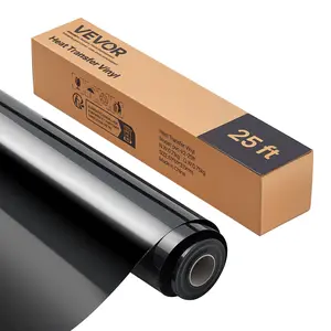 VEVOR Heat Transfer Vinyl, 12 in x 25 ft, Glossy Black HTV Iron on Vinyl Roll, Easy to Cut and Weed, Strong Adhesion, Compatible with Cutting Machines, for Various Materials, T-shirts, Pillows, Hats
