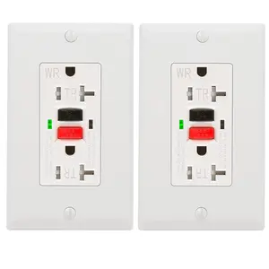 2 Pack -  GFCI Outlet 20 Amp, UL Listed, Self-Test GFI Receptacles, TamperResistant, Weather Resistant, LED , with Decor Wall Plates and Screws, Indoor or Outdoor Use (Red/Black)