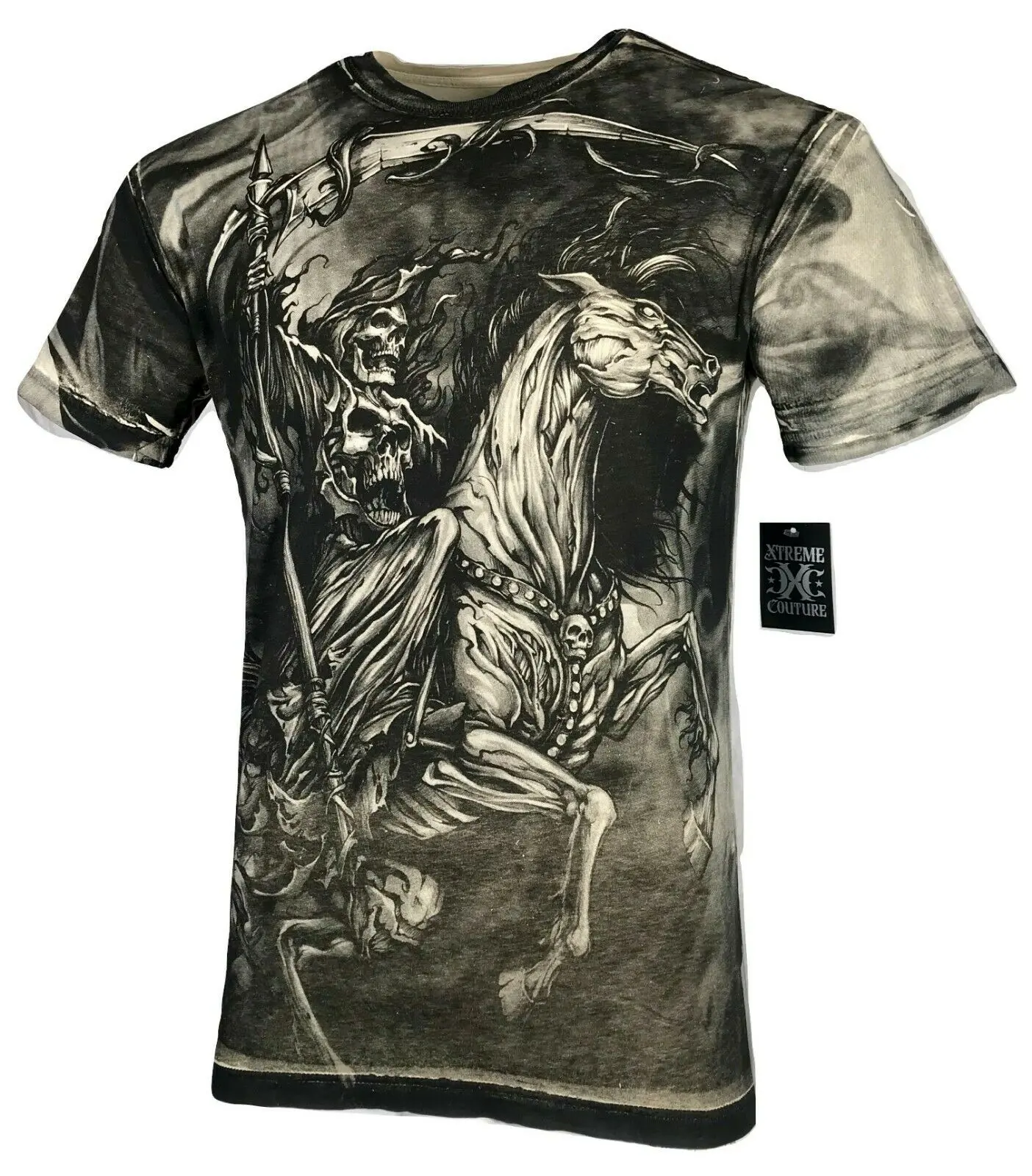 Xtreme Couture by Affliction Menswear Men's Dark Horse Graphic T-Shirt - Short Sleeve, 100% Cotton, Crewneck Top with Front and Back Prints