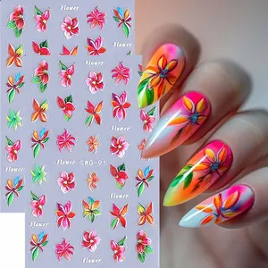 2 Sheets Tropical Floral Nail Art Stickers, 3D Vibrant Petal Design DIY Self-Adhesive Nail Decals, Summer Manicure Decoration, Nail Art Supplies