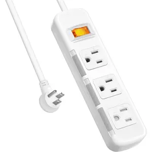 Flat Plug Power Strip Surge Protector 3 Outlets, Extension Cord 3 ft 3 Prong, 300J, 10A/1250W, Overload Protection , Plug Strip for  Office,  Safety Slide Outlet Covers, SGS Approved