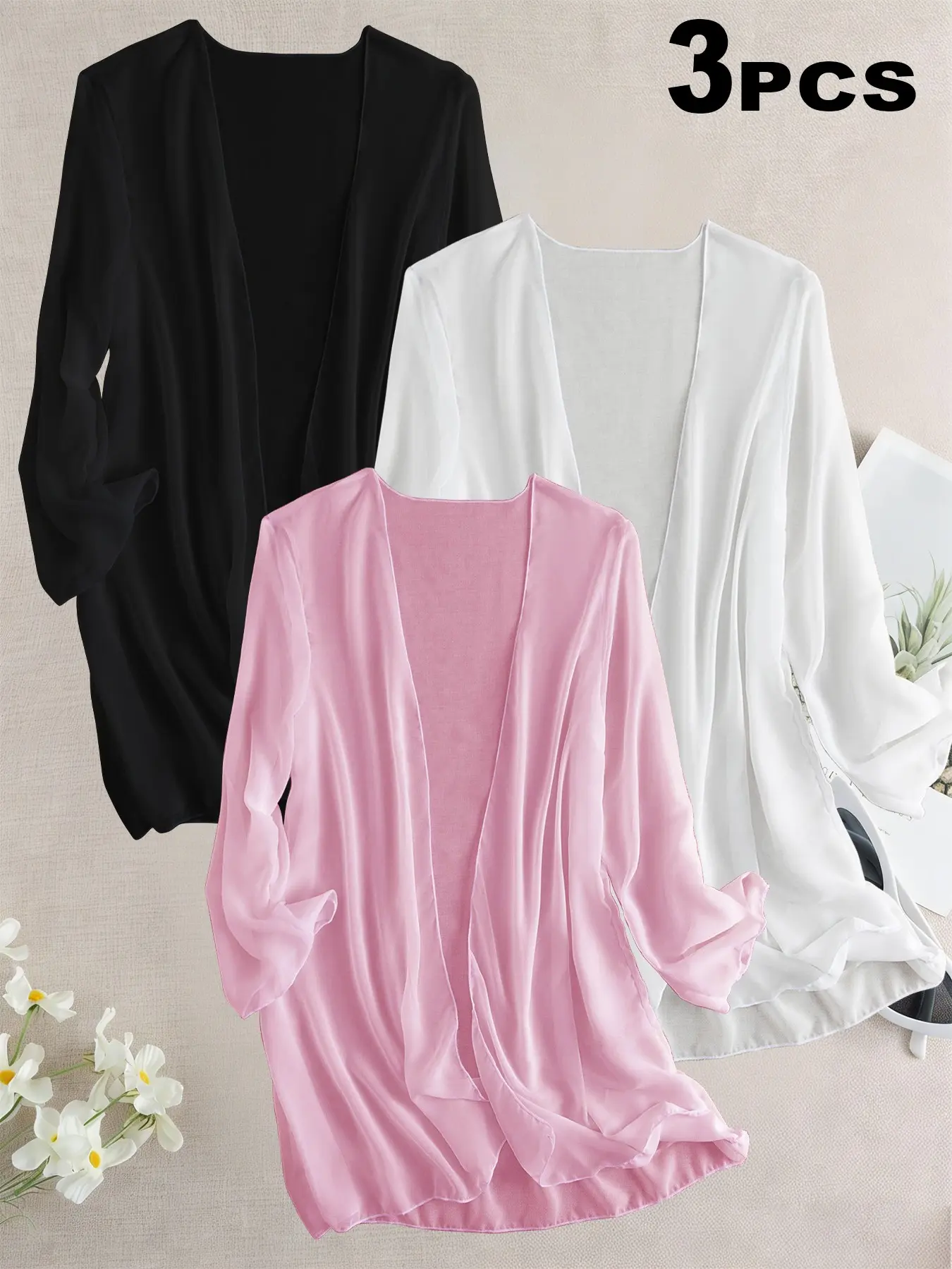 Sheer Chiffon Beachwear Cover Up for Women, Long Sleeve Open Front Kimono Cardigan, Lightweight Flowy Swimwear Coverup, Swimsuit Coverups, TikTok Viral Coastal Outfit, Perfect for Beach, Pool, Boho Casual Style for Teen Girls, Gen Z Beach Lovers