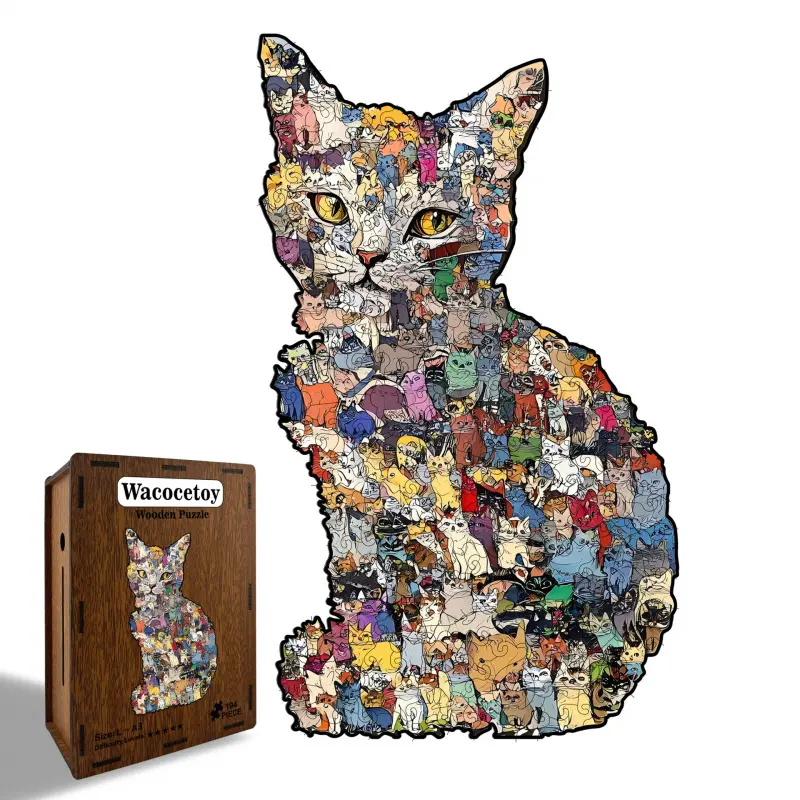 Unique Wooden Cat Puzzle - Animal Shape Puzzle, Irregular Kitten-Shaped Cute Pieces, Perfect Stress Relief Game Gift for Festivals and Special Occasions!