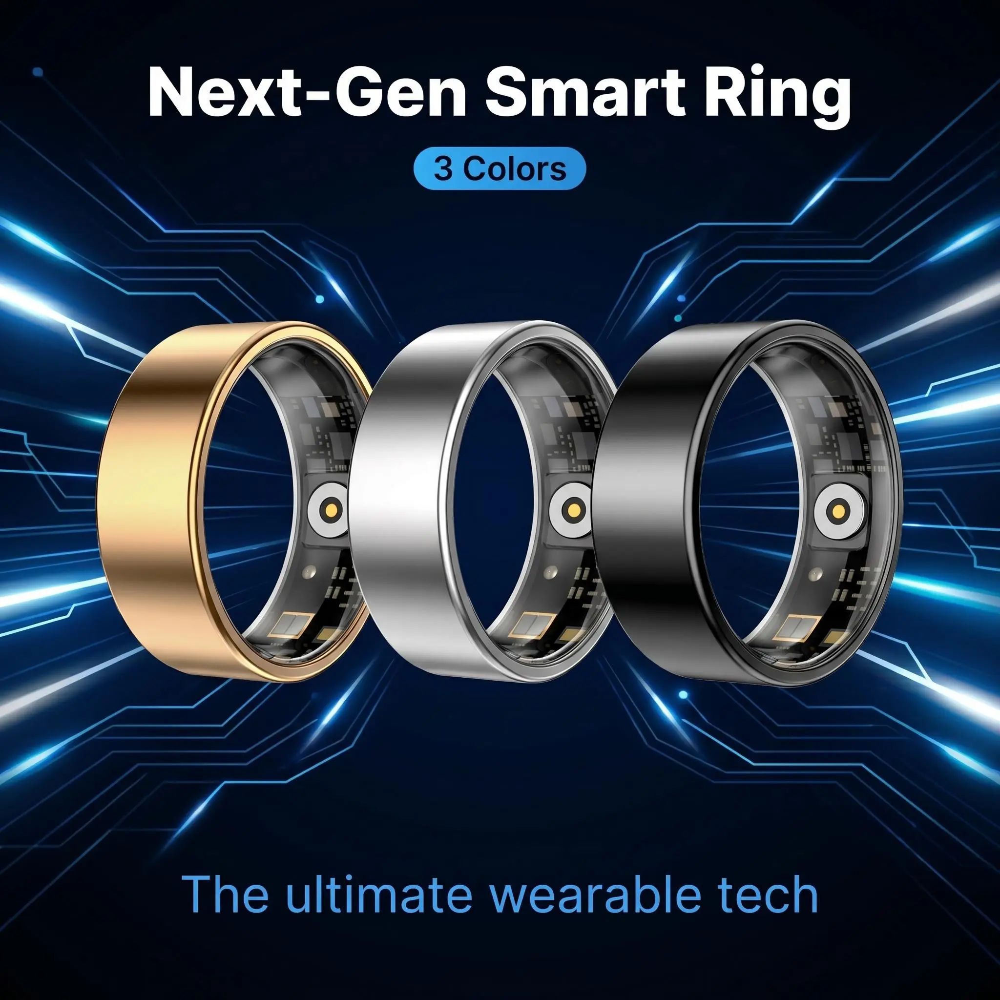 Gesture Control Smart Ring for Phone Camera & Apps, Health Fitness Tracker with Sleep/Step Monitoring, Gold Waterproof Wearable Tech RingParty Gift Set: Gold Smart Ring with Gesture Control & Magnetic Hair Clips, Cool Tech Gadget Party Favors