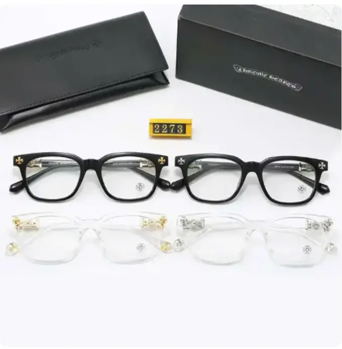 High-End Chrome Hearts Square Eyeglass Frames for Men & Women, Luxury Black Gold Cross Detail Optical Glasses, Premium Designer Style Unisex Frames with Leather Case