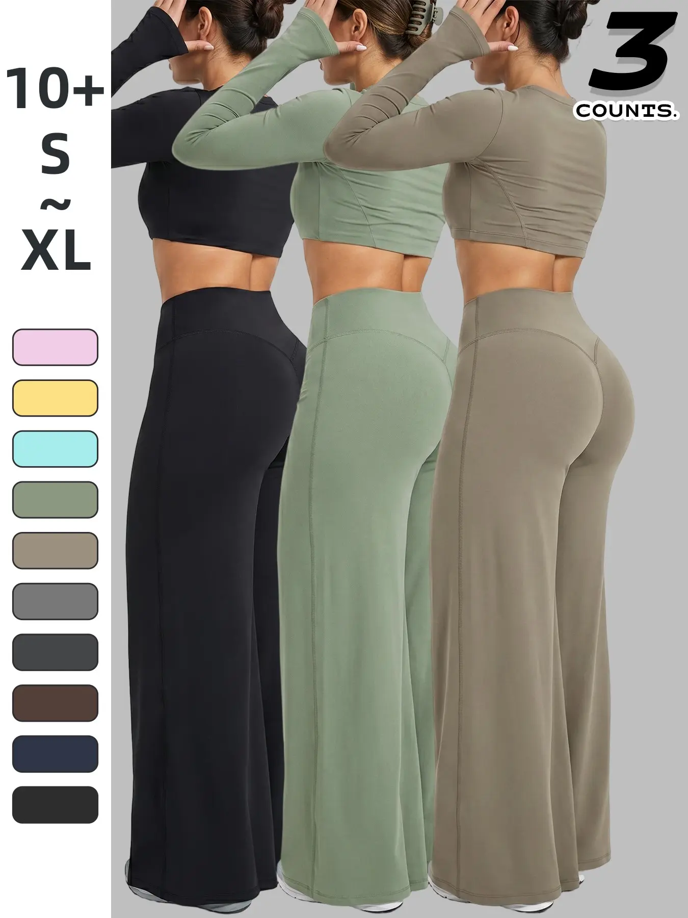 3 Pcs Women's All-Season Casual Loose-Fit Wide-Leg Pants, High-Waisted Butt-Lifting Skin-Friendly Bottoms, Ideal for Daily Commute, Sports & Yoga