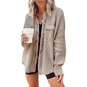 Women’s Casual Shacket Waffle Knit Button-Down Shirt with Batwing Sleeves Loose Fit Tops Outfits Chic