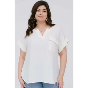 Curvy Take Solace Button Back Blouse Cream