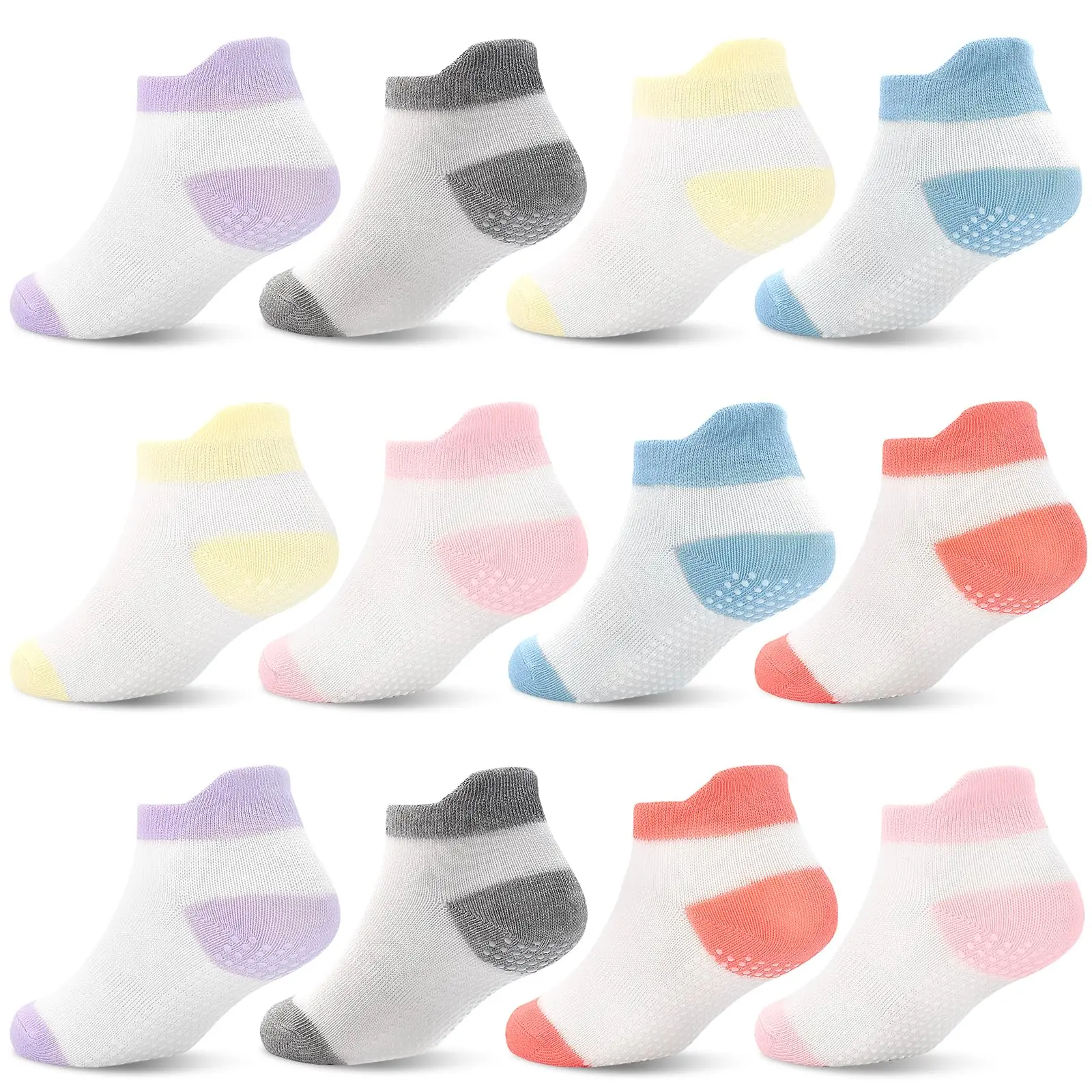 TPHON Non Slip Toddler Baby Socks 12 Pairs Anti Skid Ankle Socks for Girls Boys Grips Sock for 0-5 Years Children