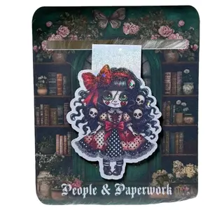 Gothic Doll Magnetic Bookmark - Midnight Rose Edition - Double-Sided Holographic Laminated Page Marker for Spooky Season & Dark Romance Readers Bookmarks