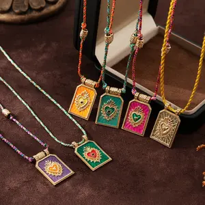 US-LUX - Fashion Colored Rope Love Tarot Card Pendant Necklace for Women Summer New Style Stainless Steel Lucky Jewelry Necklace