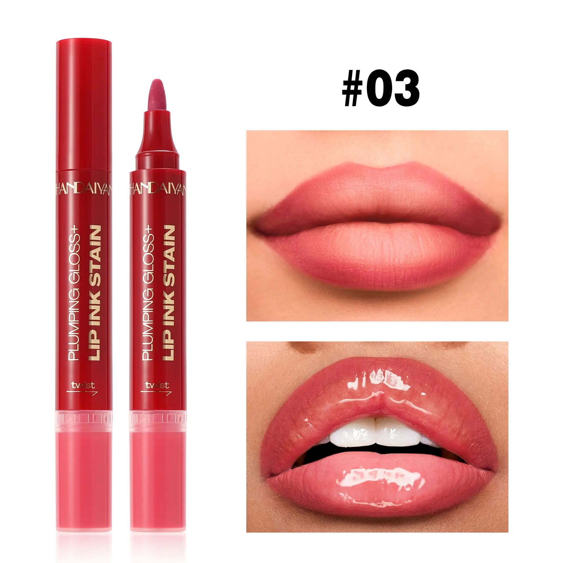 2-In-1 Dual Head Lipstick Lipgloss Handaiyan Watercolor Lip Liner, Glossy Long-Lasting Color & Extreme Lip Plumper Effect, Perfect Valentine's Gift