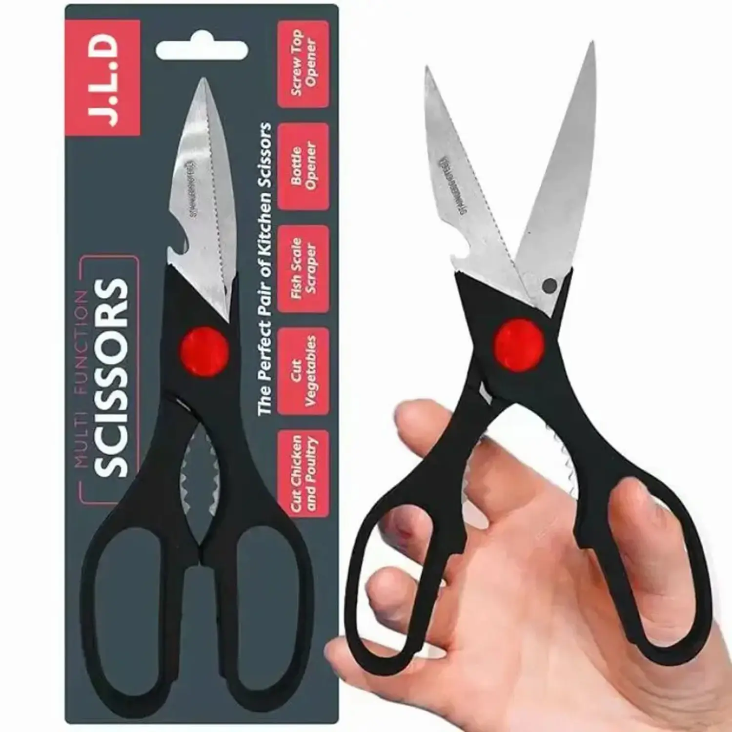 5-in-1 Multi-Purpose Kitchen Scissors with Nutcracker, Bottle Opener, Ergonomic Design, Ultra Sharp Stainless Steel Blade, Detachable Blades for Cooking Meat, Vegetables, Poultry, Easy to Clean