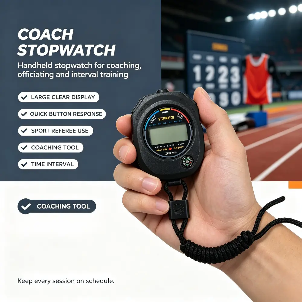 1pc  Digital Handheld Stopwatch, Multifunction Sports Timer, Large Screen Stop Watch with Lanyard, Coach Referee Timer for Running Fitness Training Competition