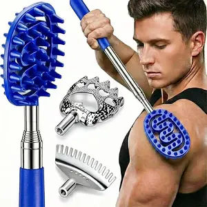 Oversized Back Scratcher Massager with 3 Detachable Heads Extendable 30" Handle Navy Blue Stocking Stuffers for Men Women