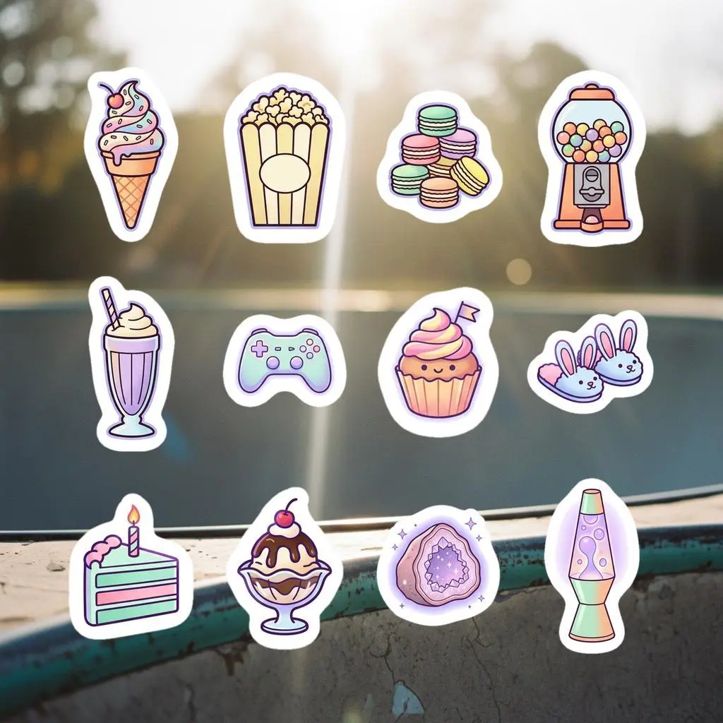 Lavender Glow Soft-Serve and Nostalgic Comforts - 12 Pack Vinyl Sticker Set