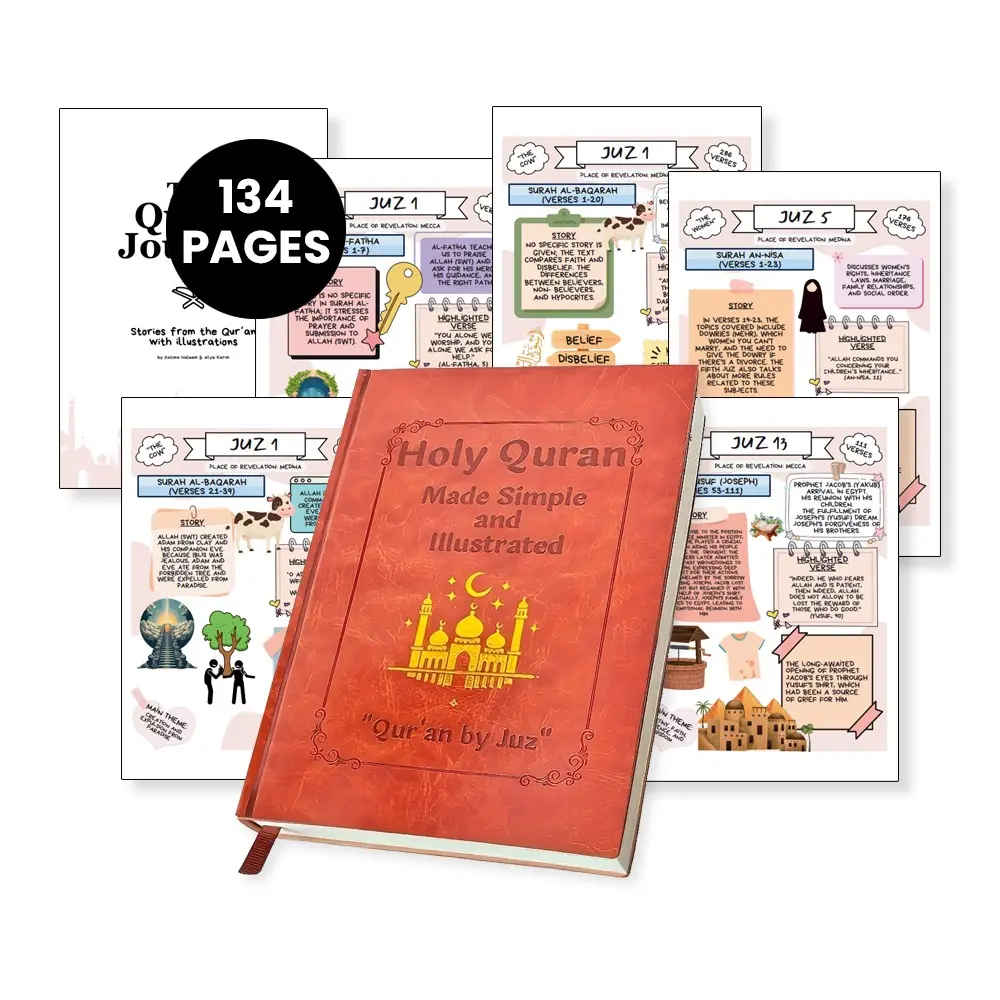 Holy Quran Made Simple Guide, 1 Count Easy-to-follow Quran Learning Study, Illustrated Tafsir, Quranic Stories & Complete Quran Summary, Perfect Gift for Beginners & Seekers, Visuals, Reading Materials