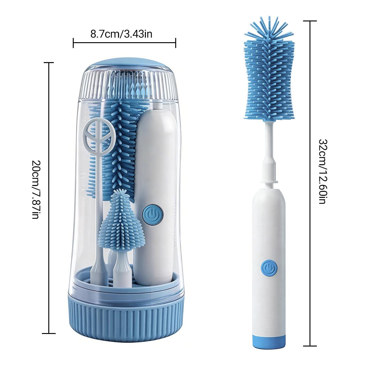 Rechargeable Electric Baby Bottle Brush Set, Waterproof Cleaner with Dual Modes, Comes with Nipple Straw Brush and Drying Rack