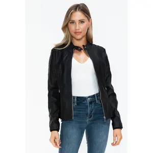 Snobbish PU Leather Biker Jacket with Side Zip Pockets
