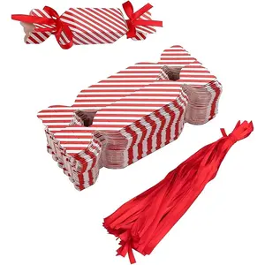 10 Pcs Striped Candy Shaped Favor Boxes – Ribbon-Adorned Goodie Boxes for Christmas, Wedding & Birthday Parties