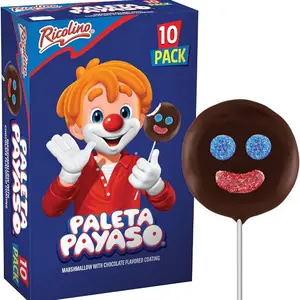 Ricolino Paleta Payaso 10ct - Marshmallow with Chocolate Flavored Coating - Fun Clown Design - Perfect for Parties