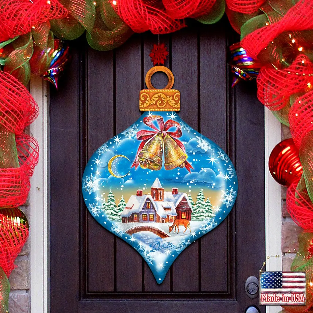 Winter Drop Ornament Door Decor by G. DeBrekht - Christmas Santa Snowman Decor - 8112182H