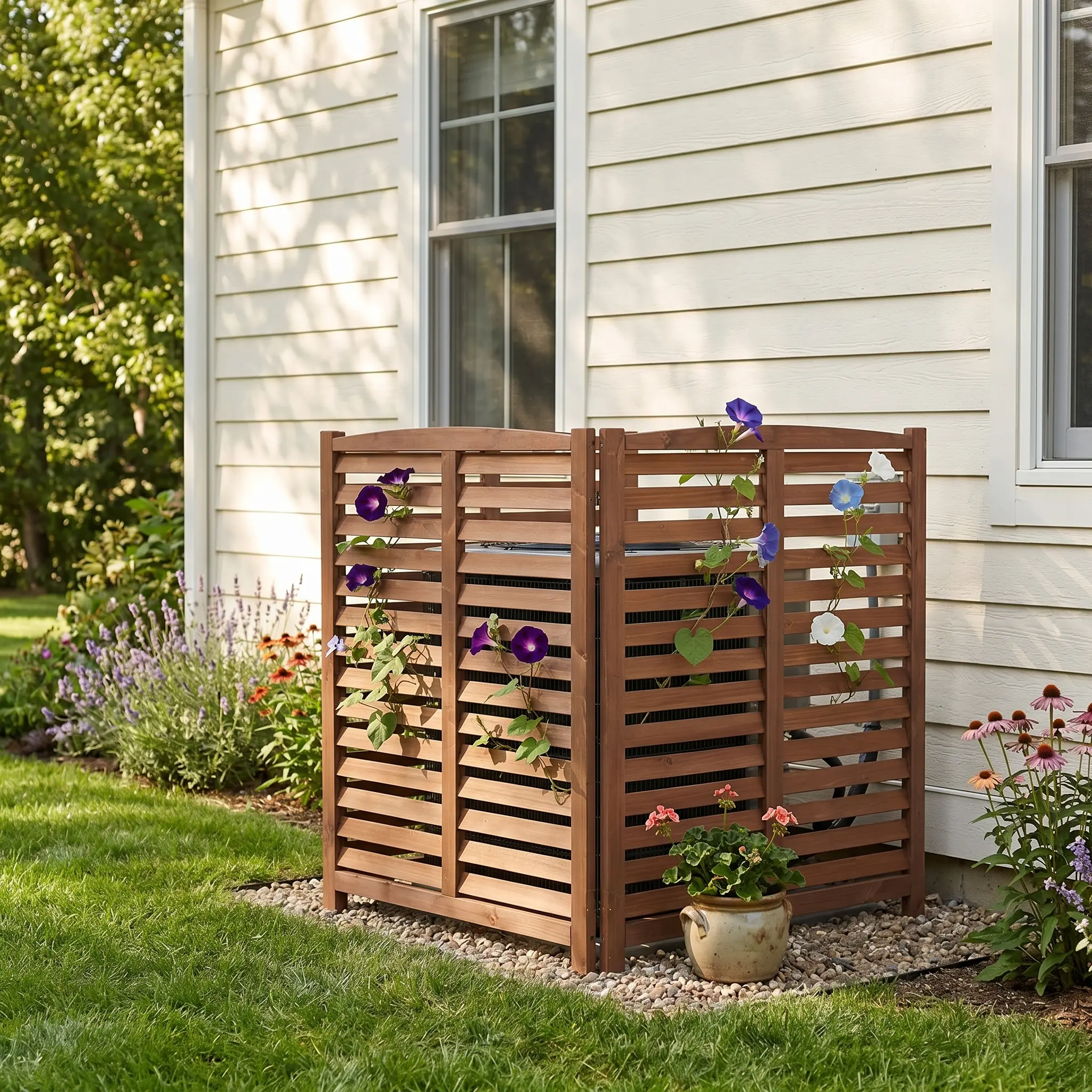 3-Panel Outdoor Air Conditioner Fence 3-Section Outdoor Wooden Screen, Outside Wood Privacy Fence, 32" W x 38" H