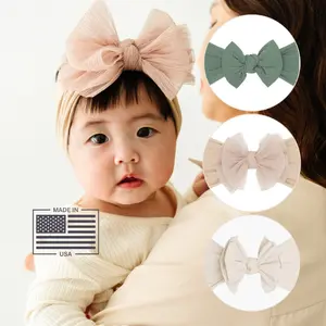 FAB-BOW-LOUS Baby Bling Multi Style Bundle "Betsy" Soft Nylon Spandex Headband with Tulle Bows Made in USA