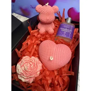 Large Bear Heart Peony Pillar Candle and Perfume Premium Gift Box