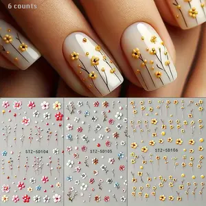 5D Embossed Daisy Design Nail Art Stickers, 6 Counts/set Flower Design Nail Art Decals, Self Adhesive Nail Art Supplies for Women and Girls, Christmas, Christmas Gift