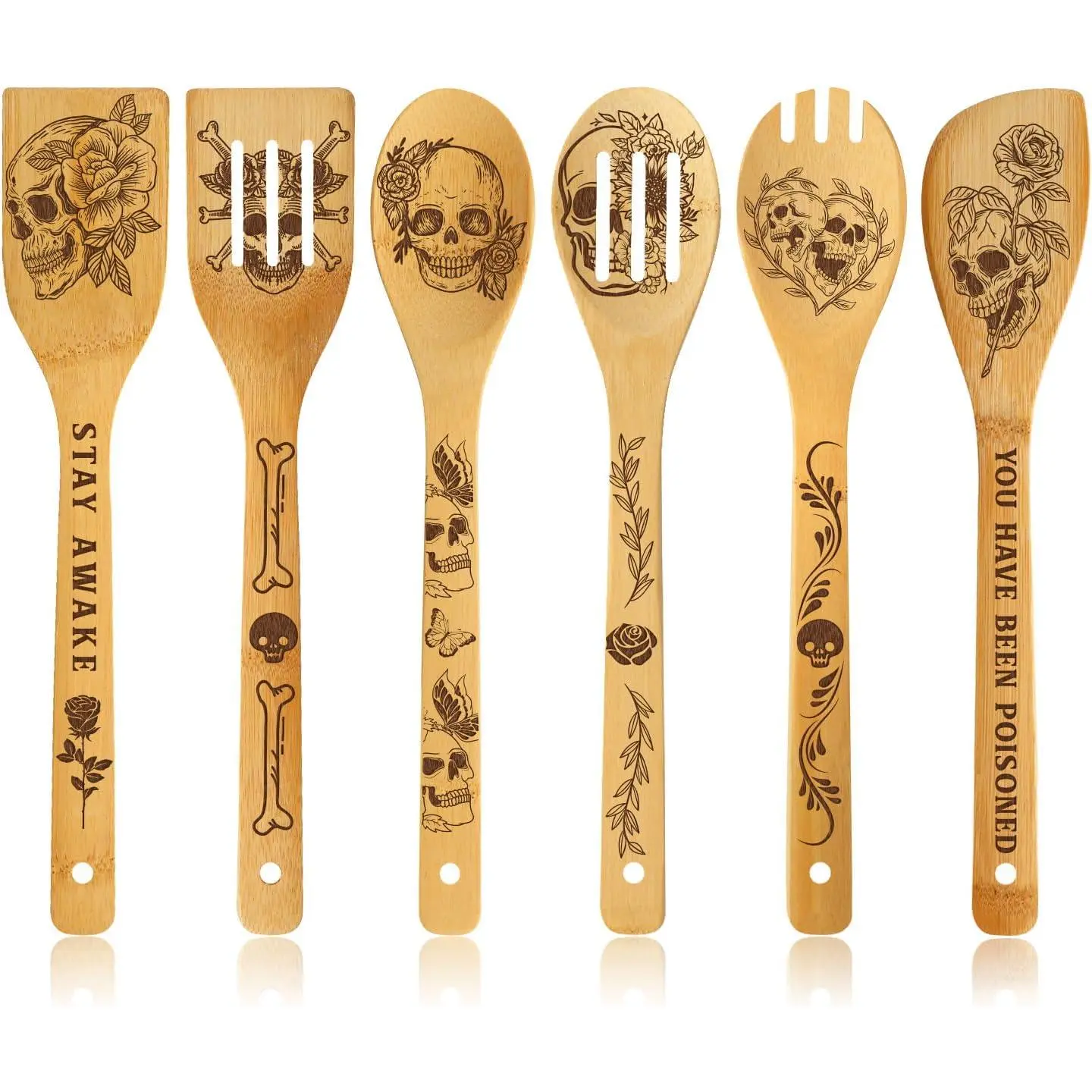 6 count Skull Engraved  Cooking Utensils Set, Halloween Gifts for , Cool Cooking Spoons Set  for Women Men, Birthdays Housewarming Gifts