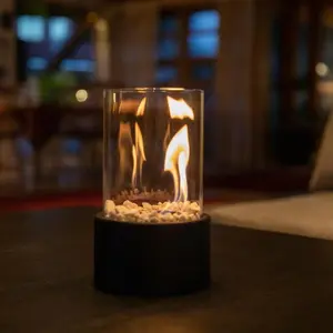 Tabletop Glass Alcohol Fireplace Lamp, Indoor Real Fire Pit Round Bar Atmosphere Light, Portable Ethanol Stove Stainless Steel