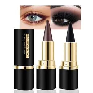 2Pcs Black Brown Gel Eyeliner Pencil, Natural Black Eyeliner Cream for Waterline, Long Wear Crayon Eye Liner Waterproof Smudge Proof, Smokey Eye Eyeshadow Palette Gothic Halloween Makeup Set