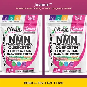 BOGO NMN Supplement 500mg NAD+ Resveratrol for Women – Buy 1 Get 1 Free Womens Longevity Anti Aging – NMN NAD Supplement with CoQ10 Quercetin Quercetin – Cellular Energy Brain Health – Nicotinamide Mononucleotide – Clean Nutra Juvanix